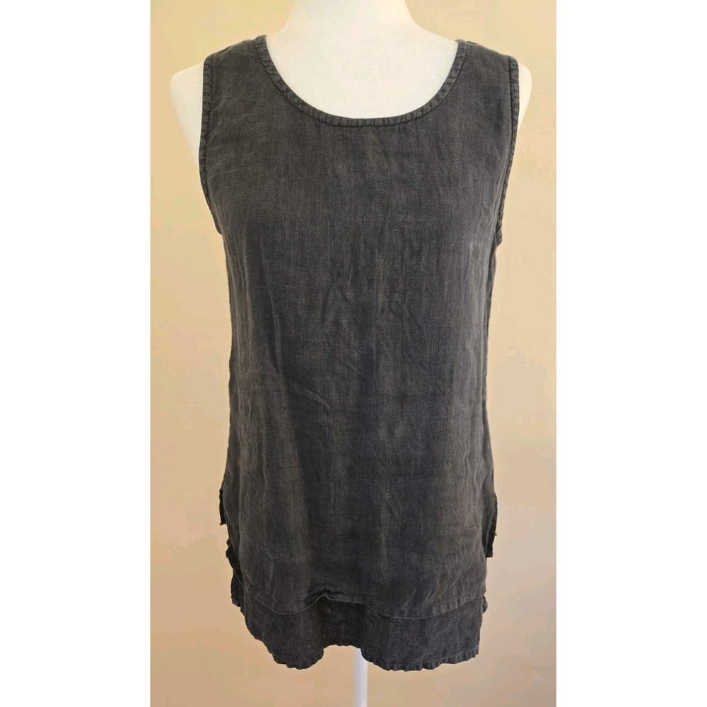 Natural Wave Ladies Sleeveless 100% Linen Pullover Top Size:2/US Small Charcoal